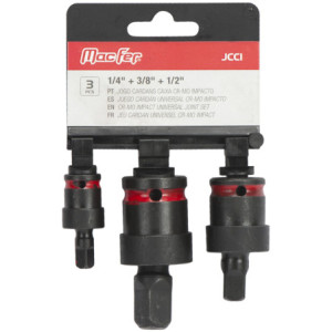 Jogo cardans caixa Cr-Mo impacto JCCI 1/4"+3/8"+ 1/2" (3pçs)