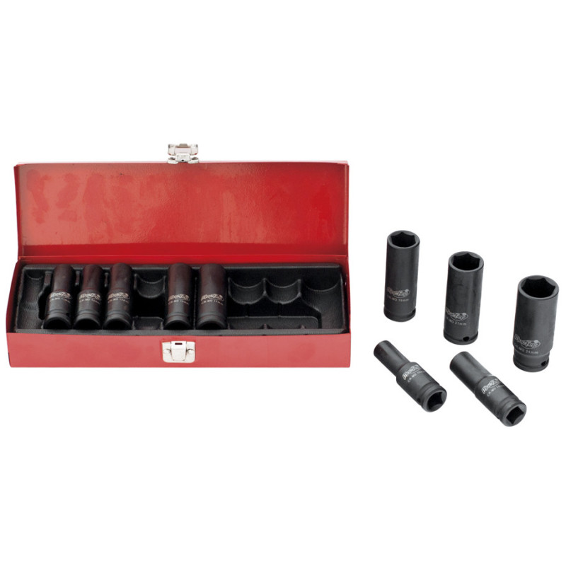 Jogo chaves caixa Cr-Mo impacto DS10I 1/2" 78mm (10pçs) 10~24mm