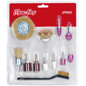 Jogo escovas. mós esmeril e feltros para polir JPR01 (12pçs)