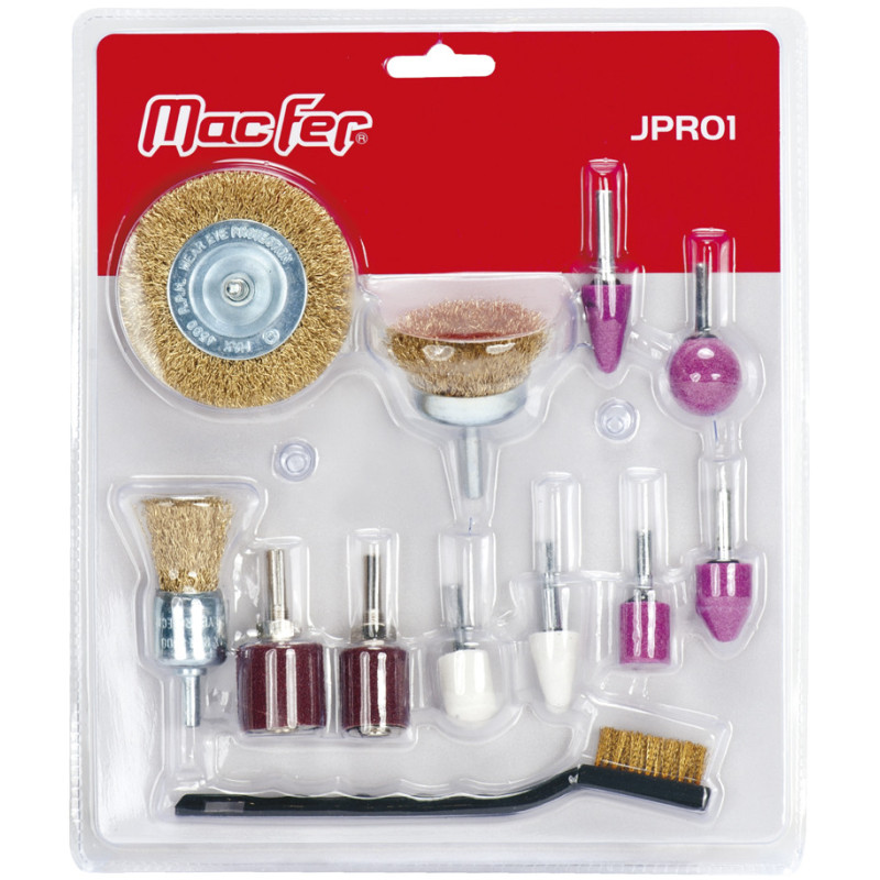 Jogo escovas. mós esmeril e feltros para polir JPR01 (12pçs)