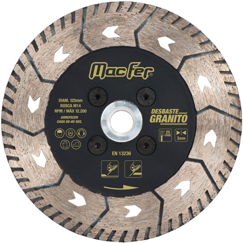 Disco diamantado Desbaste Granito 125mm com flange M14 3x25mm