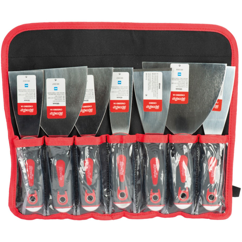 Jogo betumadeiras inox e raspador com bolsa JBR-CN01 (7Pçs)