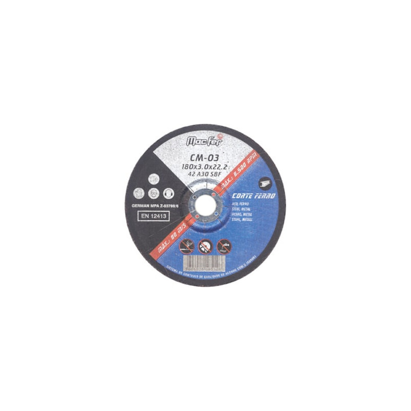 Disco Abrasivo Corte Ferro CM 180x3.0x22.23mm