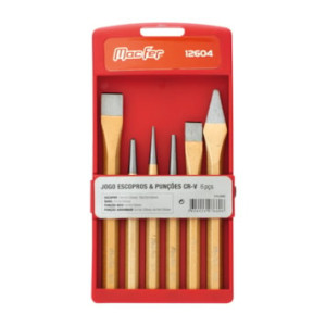 Jogo escopros e punções Cr-V 12604 (6pçs)