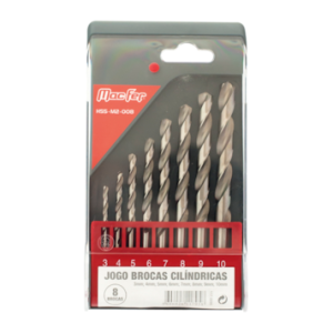 Jogo brocas cilíndricas HSS-M2-008 3~10mm (8pçs)