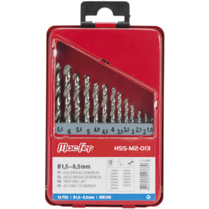 Jogo brocas cilíndricas HSS-M2-013 1.5~6.5mm (13pçs)