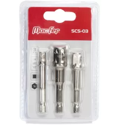 Jogo adaptador sextavado SCS-03 1/4+3/8+1/2" para chaves caixa (3pçs)