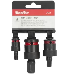 Jogo cardans caixa Cr-Mo impacto JCCI 1/4"+3/8"+ 1/2" (3pçs)