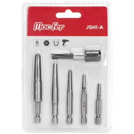 Jogo saca pernos sext com adaptador JSH1-A 1/4" 3~19mm (6pçs)
