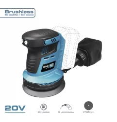 Lixadora excêntrica brushless 20 v sem bateria nem carregador, 13 x 30 x 15 cm