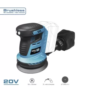Lixadora excêntrica brushless 20 v sem bateria nem carregador, 13 x 30 x 15 cm