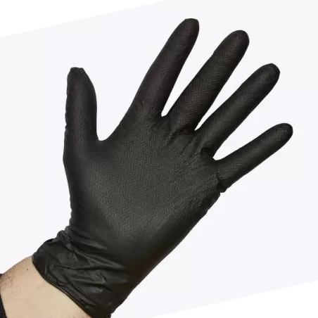 Luva reutilizável de alta qualidade em nitrilo texturizado preto.