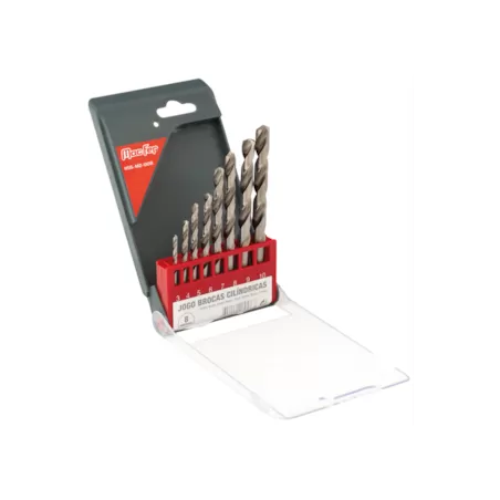 Jogo brocas cilíndricas HSS-M2-008 3~10mm (8pçs)