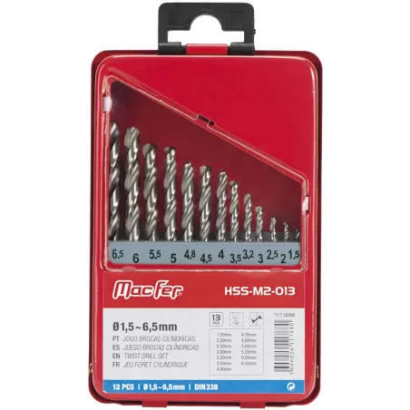 Jogo brocas cilíndricas HSS-M2-013 1.5~6.5mm (13pçs)