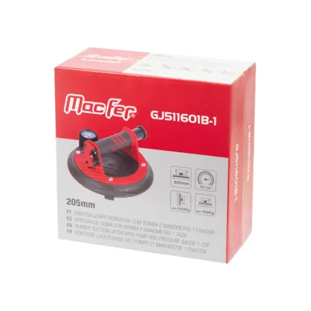 Ventosa borracha com bomba e manómetro 1 fixador GJ511601B-1 205mm